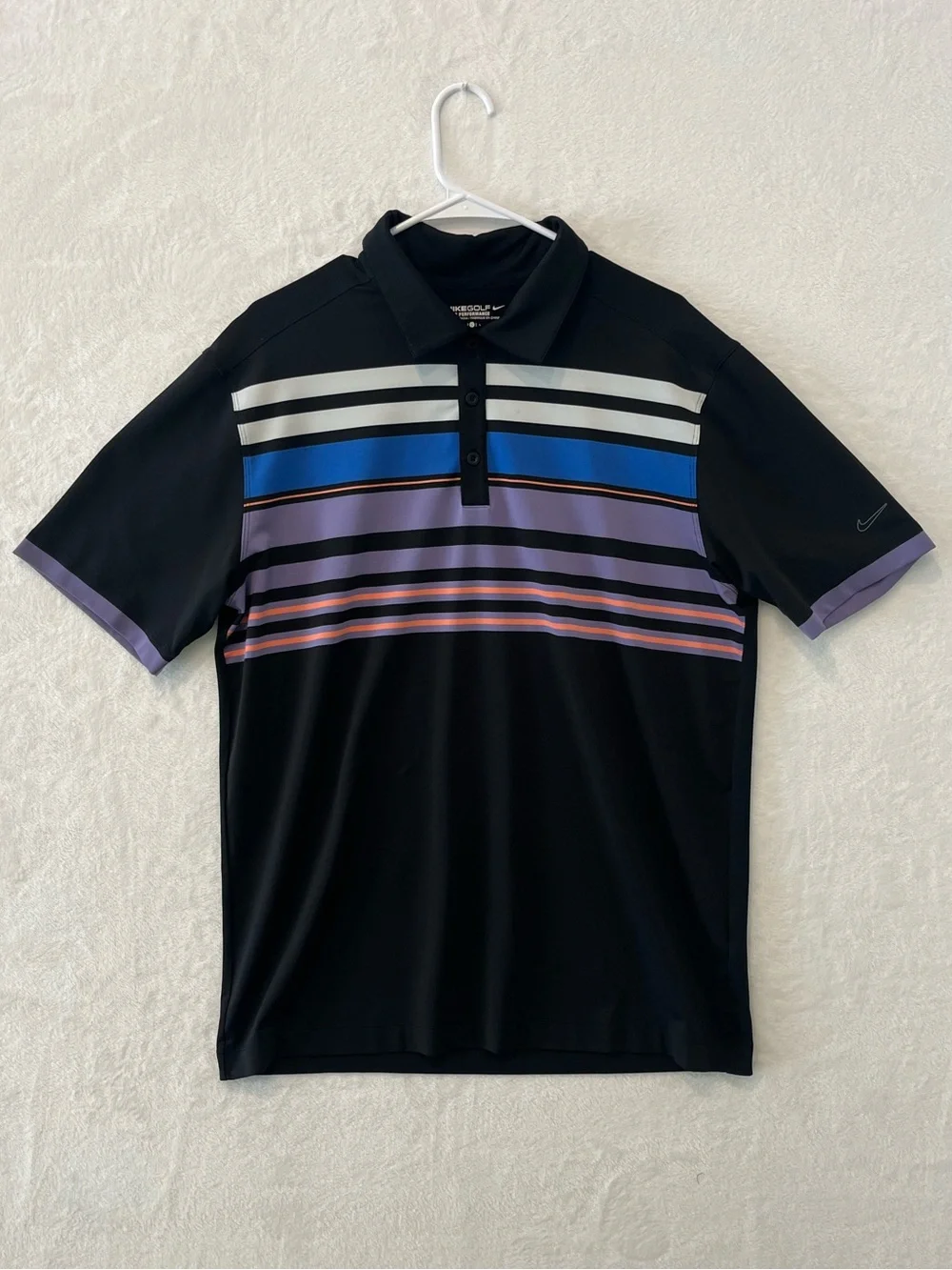 Nike Dri-Fit Tour Performance Golf Polo Men’s Large Black Purple Blue Striped